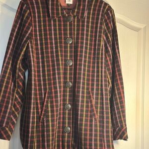 CAbi Plaid Frontier Jacket - Red, Black, and Yellow Size Large